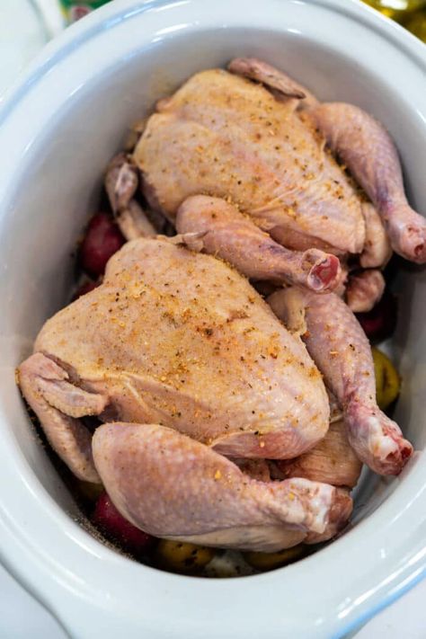 Slow cooker cornish hens come out tender and moist in just a few hours. Add potatoes for a complete meal and enjoy little chickens for dinner Cornish Hens In Crockpot, Crockpot Cornish Hen Recipe, Cornish Hen Recipe Crockpot, Crockpot Cornish Hens, Cornish Hens Crockpot, Cornish Hen Crock Pot Recipe, Slow Cooker Cornish Hen, Quick Supper Meals, Airfryer Meals