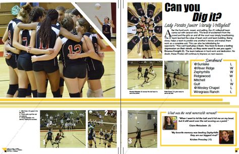 Volleyball Spread 2016 Pasco High School Yearbook Volleyball Yearbook Page Ideas, Volleyball Yearbook Spread, Yearbook Sports Spreads, Football Headlines, Yearbook Idea, Yearbook Design Layout, Yearbook Inspiration, Middle School Yearbook, Yearbook Ad