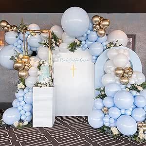 Baby Blue Balloon Garland, Blue Balloon Garland, Christening Balloons, Christening Decorations, Baby Boy Christening, Baptism Decorations, Blue Balloon, Garland Arch, Boy Decor