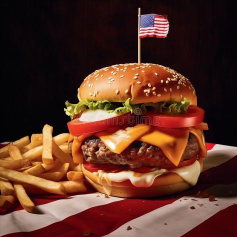 A Delicious American Classic: The All-American Hamburger. Generative AI stock images Good Burger Aesthetic, Hamburger Aesthetic, Aesthetic Burger, Cooking Burgers, America Recipes, American Hamburger, Burger Images, American Burger, American Burgers