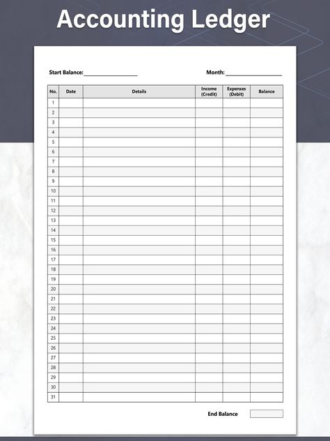 This printable accounting ledger sheet helps you keep track of your small business bookkeeping.  Ideal as a general ledger sheet, it is designed to allow you to record income and expense transactions by month.  Useful for any financial period.     This accounts ledger sheet is simple in design, and easy to use.   It is ideal for small business owners looking for a more minimalist and convenient alternative to the typical 2 or 3 column accounting forms.  Designed for both personal and professiona How To Keep Track Of Your Small Business, Accounting Ledger Printable, Ledger Sheets Printable, Bookkeeping Templates Free Printable, Small Business Bookkeeping Templates, Accounting Templates, Organize Bills, Small Business Printables, Business Expense Tracker