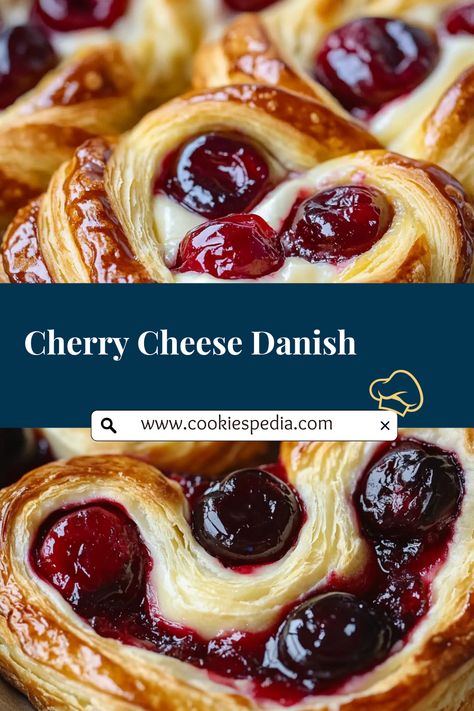 Whip up these Cherry Cheese Danishes with this easy recipe for your next party! Flaky puff pastry, creamy cheese filling, and sweet cherry topping make these pastries an irresistible crowd-pleaser. Perfect for brunches, gatherings, or a delightful breakfast treat! 🥐🍒 #EasyRecipe #PartyFood #CherryCheeseDanishes Pastries For Breakfast, Cherry Puff Pastry Recipes, Cheese Danish With Puff Pastry, Easy Puff Pastry Recipes, Puff Pastry Danish, Cherry Danish Recipe, Cherry Cheese Danish, Breakfast Pastry Recipes, Filo Pastry Recipes