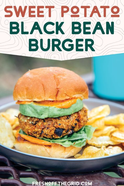 Sweet Potato Black Bean Burger, Camp Recipes, Black Bean Burger Recipe, Homemade Veggie Burgers, Vegetarian Substitutes, Sweet Potato Burgers, Vegetarian Grilling, Sweet Potato Black Bean, Black Bean Burger