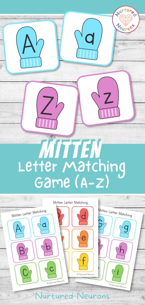 Here’s a lovely activity to help your children to improve their early reading skills. It's a printable mitten letter matching game – great for teaching them to recognize and match upper and lowercase letters this winter! Grab this preschool and kindergarten early literacy activity over at Nurtured Neurons! #mittens #mittenmatching #letters #lettermatching #alphabetmatching #abcs #learningabcs #earlyliteracy #preschoolgame #kindergarten #eyfs #preschoolprintable #lettergame #phonics Letter Matching Preschool, Letter Matching Game, Letter Matching Activities, Reading Printables, Elementary Lessons, Family Resources, Winter Activities Preschool, Learning Phonics, Early Literacy Activities