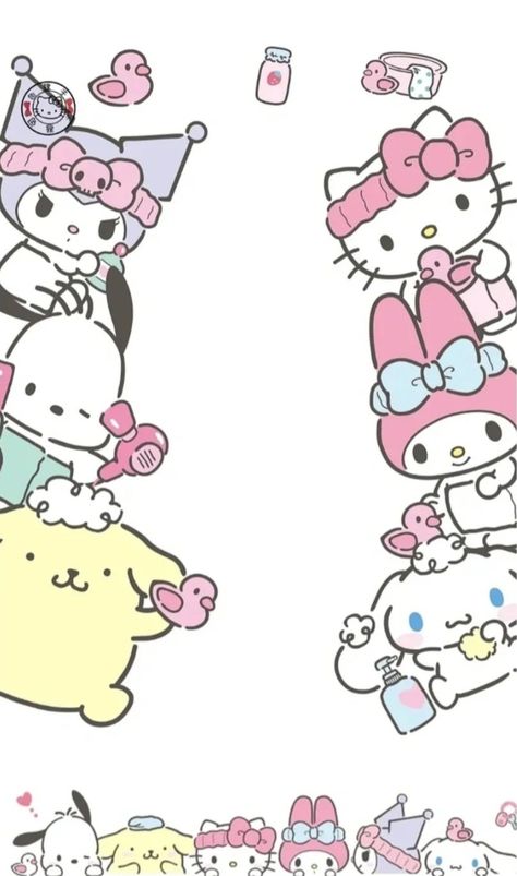 All Sanrio Characters Together Wallpaper, Hello Kitty And My Melody Wallpaper, Sanrio Birthday Wallpaper, Sanrio Characters Together, Sanrio Characters Wallpapers, Pink Hello Kitty Wallpaper Iphone, Kawaii Logo, Sanrio Wallpapers, Hello Kitty Wallpaper Hd