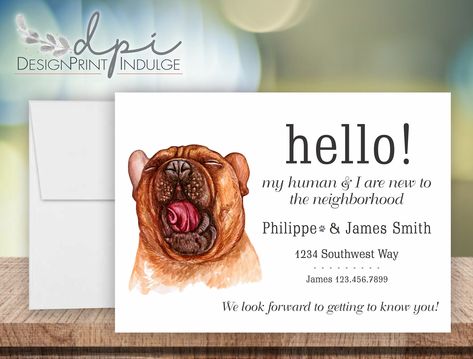 Hello New to the Neighborhood My Dog & I Introduction Cards, Personalized Announcements, Hello New Neighbor, Customize, Digital or Printed by DesignPrintIndulge on Etsy Change Of Address Cards, Address Card, Fine Stationery, New Neighbors, Announcement Cards, The Neighbourhood