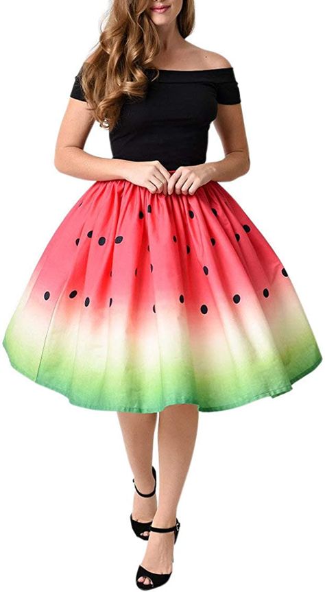 Amazon.com: Women's Digital Print High Waisted A-Line Pleated Vintage Midi Skirts : Clothing, Shoes & Jewelry Midi Skirt With Pockets, Midi Flare Skirt, Fashion Tag, Midi Skirts, Skirts With Pockets, Vintage Skirt, Shoes Jewelry, Watermelon, Belts