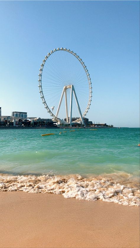 Marina beach. Observation wheel, Dubai Marina Beach Dubai, Dubai Habibi, Dubai Photography, Dubai Beach, Witty Instagram Captions, Dubai Aesthetic, Marina Beach, Dubai Marina, Photography Club