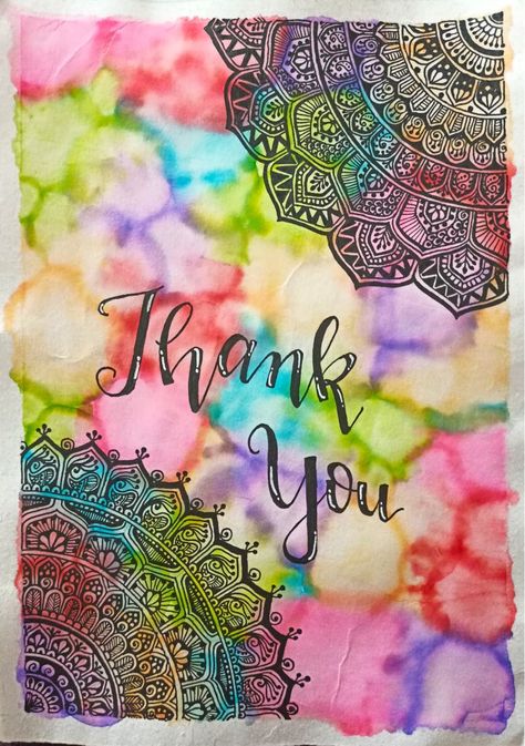 Thank you calligraphy, with abstract background and mandala art Mandala Thank You Card, Mandala Greeting Cards Handmade, Mandala Art Greeting Card, Mandala Greeting Cards, Mandala Card, Teachers Day Greetings, Project Cover Page, Mandala Drawings, Teachers Day Card