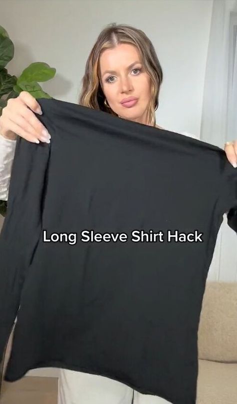 How To Wear Long Sleeve Shirts, Ways To Style Long Sleeve Shirt, Long Sleeve To Short Sleeve Hack, How To Make A Long Sleeve Shirt Cute, Ways To Wear A Long Sleeve Shirt, Long Sleeve Shirt Hacks, How To Style A Long Sleeve Shirt, Long Tshirt Hack, Shirt Too Long Hack