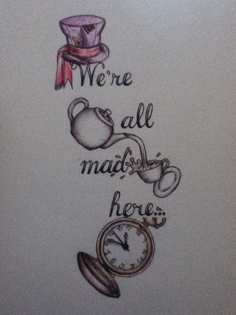 &quot;We&#39;re all mad here&quot; - Alice in Wonderland | Possibly considering this tatoo. Small Easy Drawings, Princess Tattoo, Wonderland Tattoo, Harry Potter Tattoos, Cat Tattoos, Disney Tattoo, Tiny Tattoo, Wolf Tattoos, Disney Tattoos