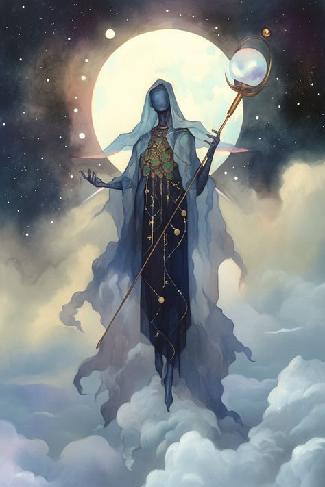 Source: Midjourney & Photoshop Celestial Patron Dnd, The Moon Personified, Dnd Celestial Art, Eldrich Gods, Demigod Character Design, Dnd Gods Concept Art, Moon Sorcerer, Celestial Beings Art, Goddess Of Space