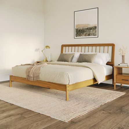 Latitude Run® Nadwa Solid Wood Platform Bed | Wayfair Linear Bed, Spindle Headboard, Solid Wood Bed Frame, Wooden Bed Frame, Spindle Bed, Modern Bed Frame, Slatted Headboard, Solid Wood Platform Bed, Wood Bed Frame