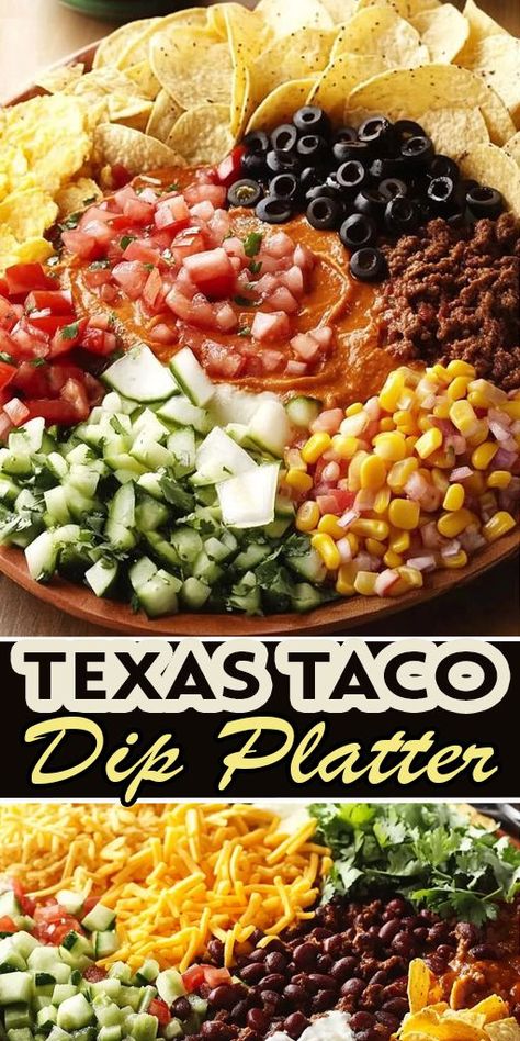 Serve up this Texas Taco Dip Platter for the ultimate party snack! 🌮🍅 Packed with layers of flavor, it’s a must-have for game days, parties, and potlucks. #TexasTacoDip #PartyFood #GameDayEats #AppetizerIdeas #DipRecipe #CrowdPleaser Texas Taco Dip Platter, Texas Dip, Layered Dip, Nacho Dip, Healthy Ground Beef Recipes, Taco Dip Recipe, Dip Platter, Savory Dips, Green Snacks