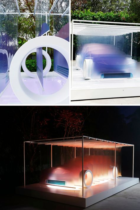 Car Booth Design, Car Installation, Pop Up Lights Car, Car Display Exhibition, Car Exhibition, Car Exhibition Booth Design, Car Expo, Electric Car Concept, Futuristic Car Exhibition Design