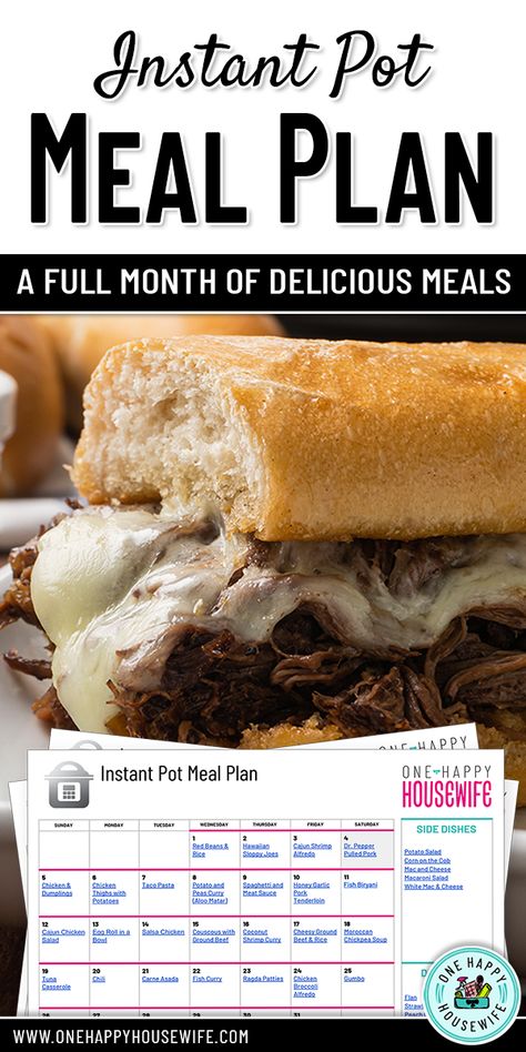 Instant Pot Meal Plan: Each day of each month provides a delicious meal that can be easily made in your Instant Pot. From Valerie @ One Happy Housewife - onehappyhousewife.com #instantpotmealplan #freeprintable via @onehappyhousewife Instant Pot Meal Planning, Pampered Chef Instant Pot Recipes, Instant Pot Meal Plan, Month Of Meals, Instapot Recipes Chicken, Fish Biryani, Meal Planing, Monthly Meal Plan, Instapot Meals