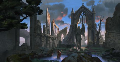 ArtStation - ruined church, serflygod shi Landscape Concept, D D Maps, Fantasy Concept Art, Memory Games, Environment Concept Art, Environmental Art, Fantasy Landscape, Art Background, Fantasy World