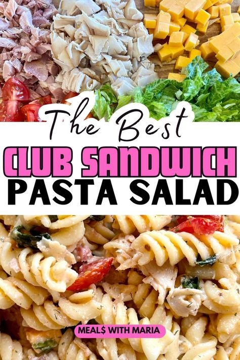 If you love a club sandwich you need to try this club sandwich pasta salad! It's rich in flavor and easy to make! It also makes the perfect dish to bring to any summer barbecue, potluck, or picnic! It's even great for upcoming Fourth of July celebrations. This club sandwich pasta salad is a huge hit and will please any crowd! Get full summer potluck recipes and ideas on my website! Club Sandwich Pasta Salad, Chicken Cobb Pasta Salad, Club Pasta Salad Recipe, Club Sandwich Salad, Cobb Pasta Salad, Club Pasta Salad, Club Sandwich Ingredients, Best Bbq Side Dishes, Chicken Club Pasta Salad