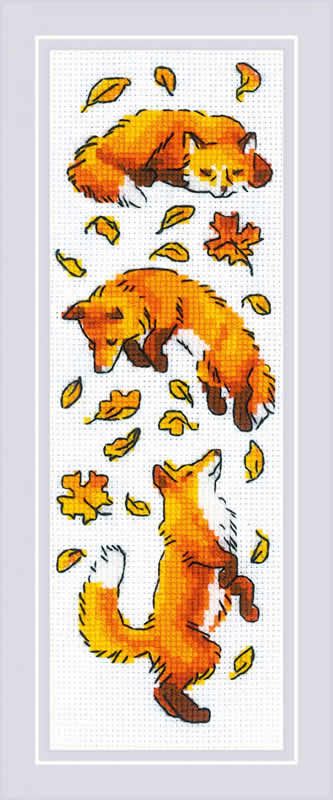 Cross stitch kit Foxes in the Leaves  - RIOLIS » Create it Yourself » RIOLIS » Cross stitch kits » Peddles dé online handwerkwinkel Leaves Cross Stitch, Fox Playing, Wedding Cross Stitch Patterns, Unique Cross Stitch, Cross Stitch Tutorial, Nature Cross Stitch, Cross Stitch Supplies, Beautiful Cross Stitch, Cross Stitch Bookmarks