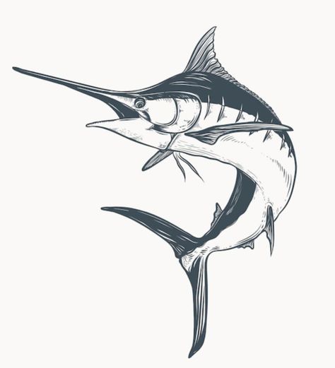 Swordfish Drawing, Marlin Drawing, Marlin Tattoo, Swordfish Tattoo, Angler Fish Tattoo, Leather Knife Sheath Pattern, Sea Creatures Drawing, Salt Art, Ankle Tat