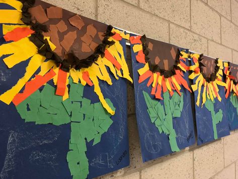 Fall Art Projects 1st Grade, Sunflower Art For Kids, Sunflower Art Project, September Art, First Grade Art, Kindergarten Art Lessons, Kindergarten Art Projects, Paper Sunflowers, 2nd Grade Art