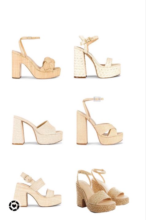 Straw Heels, Open Toe Straw Platform Heels, Beige Platform Sandals With Straw Material, Straw Wedges, Straw Platform Slip-on Sandals, Raffia Platform Sandals, Summer Platform T-strap Sandals With Open Heel, Summer Espadrilles, Slip-on Platform Sandals With Straw Material