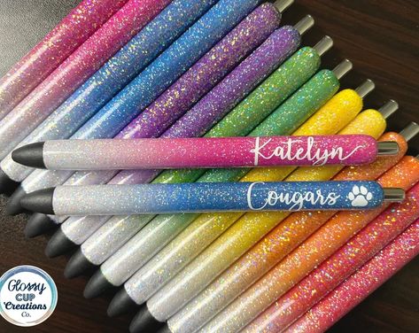 Custom Ink Pens, Papermate Inkjoy Gel Pens, Instrument Craft, Resin Pens, Resin Colors, Resin Pen, Purple Pen, Pen Diy, Ombre Glitter