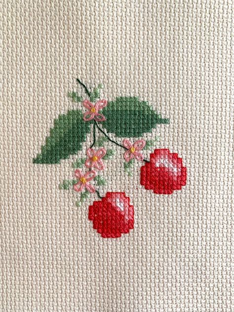 Completed Handmade Cross Stitch Design Cherry Floral - Spring Decor  Design is 3 in wide and 3 in height with an extra 2-3 inches on each side DETAILS: - The cross stitch design is finished with backing  - Ready for your craft or DIY projects HANDLING TIME: Shipped within 1-3 business days Thanks for visiting my shop! Cross Stitch Little Flowers, Tablecloth Cross Stitch, Cross Stitch On Shirt, Cross Stitch Beading, Tomato Cross Stitch, Coquette Cross Stitch, Stitching Art Embroidery, Vintage Cross Stitch Patterns Flowers, Tea Cup Cross Stitch