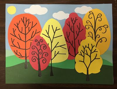 Fall Tree Art, Third Grade Art, September Art, Art Pole, 2nd Grade Art, Fall Art Projects, Trees Art, 3rd Grade Art, Fall Trees