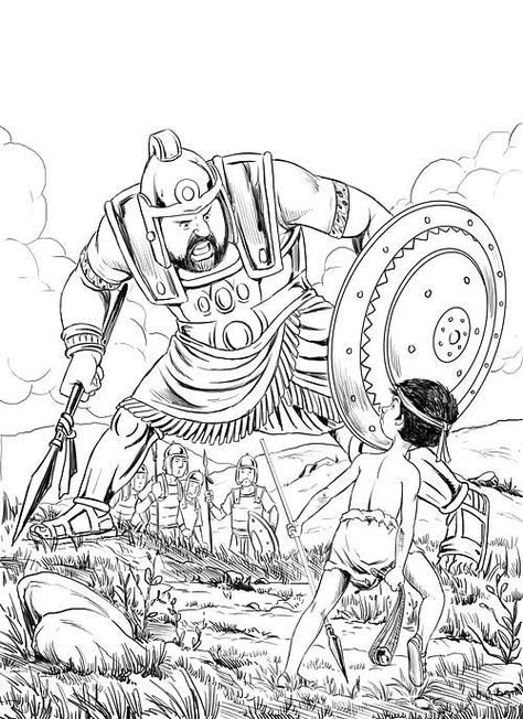 digital David And Goliath, Biblical Art, Bible For Kids, Pencil Art, Drawing Sketches, Sketch, Male Sketch, Pencil, Bible