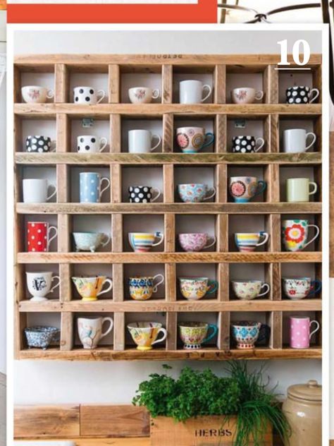 Eclectic Mugs, Tea Cup Storage, Wine Cubbies, Christmas Dinner Set, Tea Cup Display, Coffee Cups Diy, Coffee Mug Display, Mug Storage, Tea Display