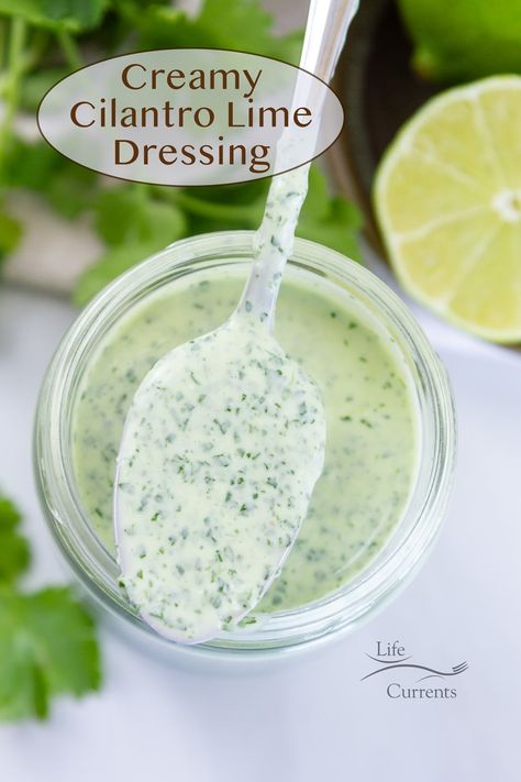 This zesty and refreshing Creamy Cilantro Lime Dressing is a perfect accompaniment to salads, tacos, and more. With just 5-ingredients, this homemade salad dressing and its vibrant blend of cilantro, tangy lime, and creamy goodness, is sure to elevate any dish. Russia Recipes, Nacho Supreme, Mayonnaise Recipes, Cilantro Lime Dressing Recipe, Creamy Cilantro Lime Dressing, Healthy Nibbles, Amanda Nighbert, Diy Bread, Dip For Tortilla Chips