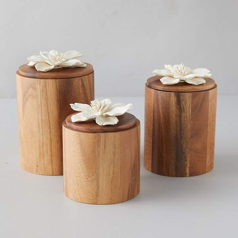 Acacia Wood Canister, Decorative Magnolia Lid Wood Canisters, Pop Up Display, Beach Home Decor, Storage Canisters, Kitchen Canisters, Girls Bathroom, Retro Home, Light Display, Outdoor Garden Furniture