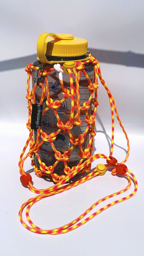 sling around your nalgene water bottle Rope Water Bottle Holder, Crochet Nalgene Holder, Paracord Water Bottle Sling, Paracord Bottle Holder, Water Bottle Strap, Crochet Water Bottle, Water Bottle Sling, Nalgene Water Bottle, Nalgene Bottle