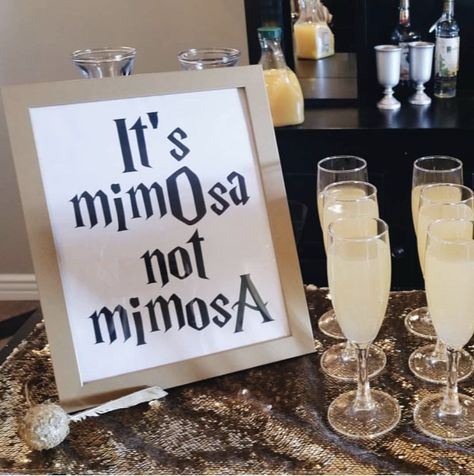 Hp Bachelorette Party, Bachelorette Party Themes Harry Potter, Harry Potter Themed Wedding Dress Bridesmaid, Harry Potter Theme 30th Birthday, Harry Potter Themed Hen Party, Brid Shower Ideas, Hp Wedding Ideas, Its Mimosa Not Mimosa Harry Potter, Harry Potter Themed Weddings