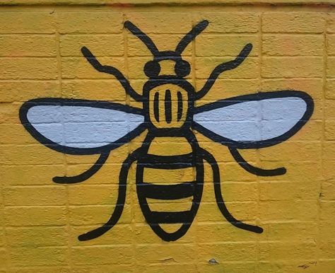 Street art bee in Manchester, England; photo by Duncan Hull Manchester Bee, Hexagon Wall, Manchester England, Bee Art, Street Furniture, Wall Hangings, Peace Symbol, Art Boards, Manchester