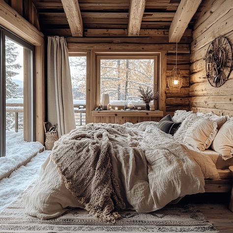 Girly Cabin Bedroom, Cabin Master Bed, Cabin Themed Bedroom, Future House Bedroom, Mountain Cabin Interior, Cozy Cabin Bedroom, Cozy Cabin Interior, Log Cottage, Cabin Bedroom Decor