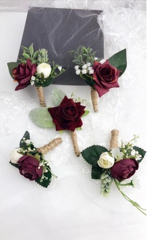 Wedding Boutonnieres, Burgundy Bouquet, Red Bouquet Wedding, Winter Wedding Bouquet, Boho Bouquet, Groom Boutonniere, Fall Wedding Flowers, Boutonniere Wedding, Contemporary Wedding