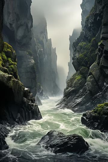 Premium Photo | River Flowing Between Two Rocky Mountains Generative AI River Between Mountains, Overgrown City, Floating Mountains, Rocky Landscape, Water Photos, River Flowing, Rocky River, Mountain Drawing, Big River