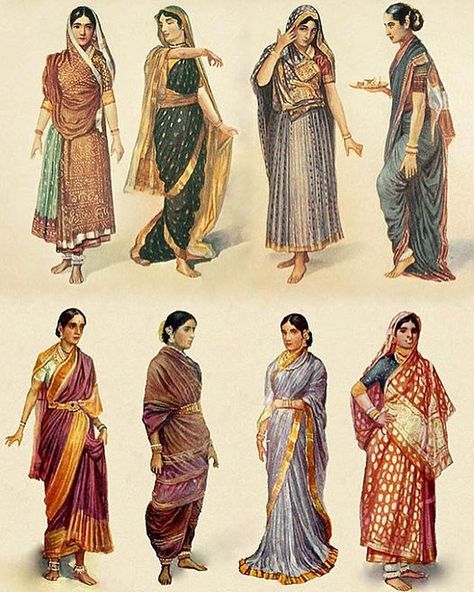 38 Likes, 1 Comments - sarinista  | desi app bazaar (@sarinista) on Instagram: “Illustration of different styles of sari, gagra choli & shalwar kameez worn by women in South Asia.…” Hindu Clothing, Indian Culture And Tradition, Ancient Dress, India Culture, Vintage India, History Fashion, Shalwar Kameez, Historical Costume, South Asia