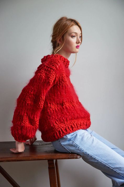 06a15eb1c3836723b53e4abca8d9b879desc52839092ri Mohair Sweater Pattern, Loopy Mango, Crochet Sweater Free, Pull Mohair, Sweater Pin, Crochet Sweater Pattern Free, Circular Knitting Needles, Sweater Crochet Pattern, Red Sweater