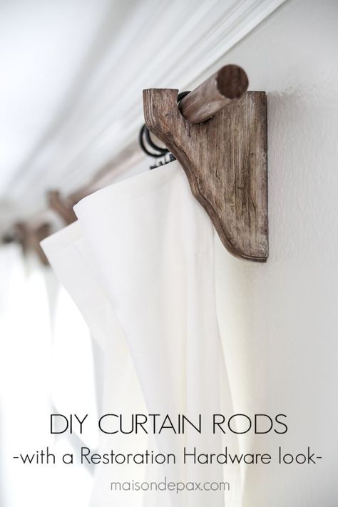 Magnolia Homes Decor Ideas - Restoration Hardware Inspired DIY Curtain Rods - DIY Decor Inspired by Chip and Joanna Gaines - Fixer Upper Dining Room, Coffee Tables, Light Fixtures for Your House - Do It Yourself Decorating On A Budget With Farmhouse Style Decorations for the Home Farmhouse Curtains Ideas, Curtain Rods Ideas, Fixer Upper Light Fixtures, Curtain Rod Ideas, Diy Curtain Rod, Fixer Upper Dining Room, Restoration Hardware Look, Magnolia Home Decor, Diy Curtain Rods