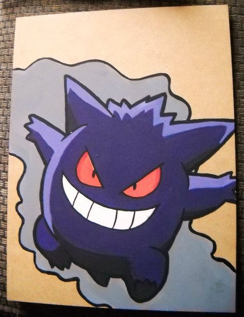 Gengar Pokemon Painting, Gengar Pokemon Drawing, Gengar Painting Canvas, Gengar Painting, Gengar Drawing, Gengar Art, Pokemon Painting, Bff Drawings, Black And White Art Drawing