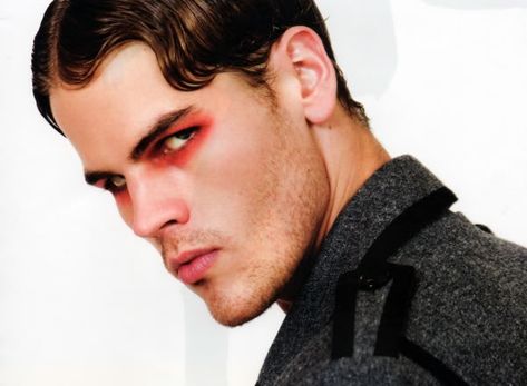 Mens makeup. Simple. Red shadow. Fingerwave. Mens Makeup, Red Shadow, Makeup Simple, Make Up Inspiration, Red Eyeshadow, Basic Skin Care Routine, Runway Makeup, Red Makeup, Mens Editorial