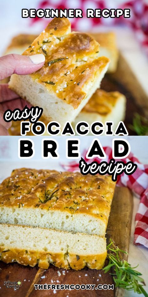 Enjoy this thick, delicious focaccia bread in no time! It's an easy yeast bread recipe, perfect for beginner and experienced bread bakers! Get the simple, tasty and easy recipe from @thefreshcooky Easy Focaccia Bread Recipe No Knead, Easy Bread No Yeast, Simple Bread Recipe No Yeast, Easy Crockpot Bread, Quick Bread Recipes No Yeast, Bread Machine Recipes Easy Simple, Easy Bread Recipes For Beginners, Cast Iron Bread Recipes, Moldy Bread