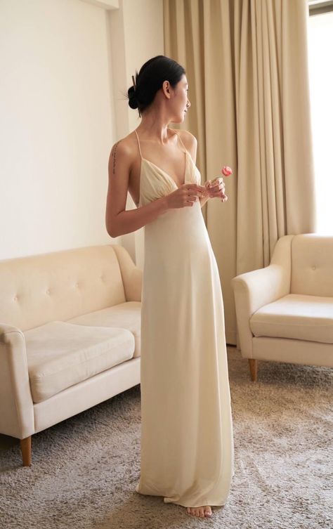 Beige Flowy Dress, Loose Prom Dress, Silk Flowy Dress, Flowy Satin Dress, Bridal Fits, Flowy Silk Dress, Maxi Silk Dress, Cream Linen Dress, Womens Lounge