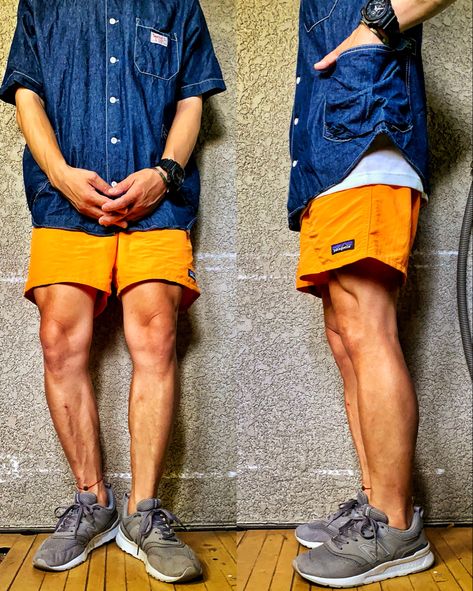 Orange Shorts Outfit, Mens Shorts Outfits, Ad Fashion, Outfits Hombre, Fresh Prince, Orange Shorts, Summer Outfits Men, Beach Shorts, Outfit Summer