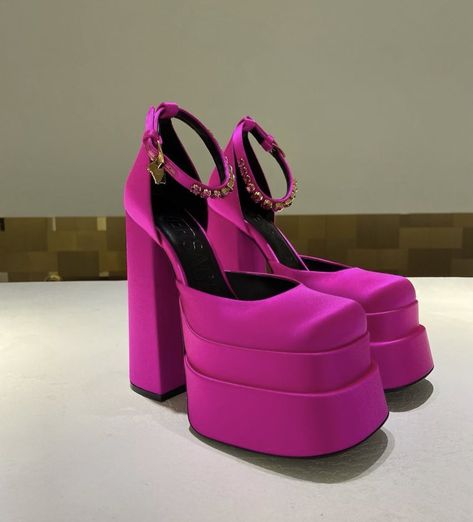 Versace Platform Heels, Medusa Aevitas Platform, Fisherman Sandals Women, Pink Versace, Versace Heels, Red Platform Heels, Pink Platform Heels, Versace Pink, Fall Winter Shoes