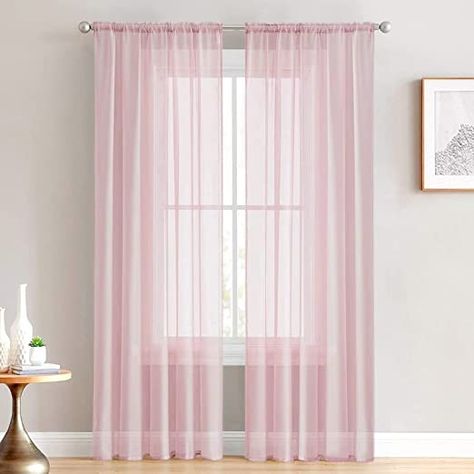 Pink Sheer Curtains, Pom Pom Curtains, Window Sheers, Floral Room, Pink Curtains, Curtains For Bedroom, Voile Curtains, Curtains For Living Room, Darkening Curtains