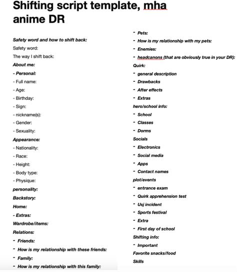 Mha Dr Self Ideas, Scripting Shifting Realities Template, Answer As Your Dr Self, Mha Dr Shifting, Kny Shifting Script, Reality Shifting Template, One Piece Shifting Script, Mha Dr Script, Scripting For Shifting